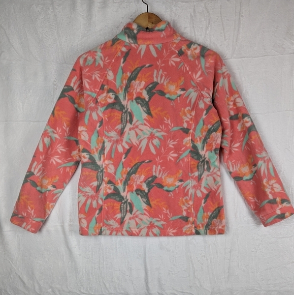 Columbia Floral Fleece Jacket Youth XL Peachy Pink Green - Picture 2 of 15